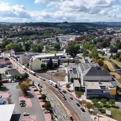 Bild vergr&ouml;&szlig;ern: Blick auf die Baustelle Stadt Bad Plauen