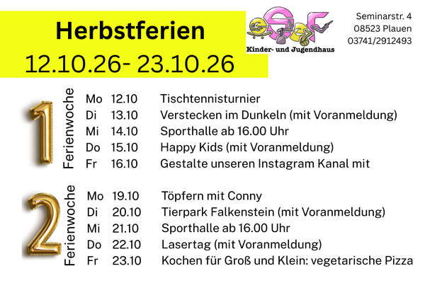 Bild vergr&ouml;&szlig;ern: Ferienprogramm 12.10.26 - 23.10.26