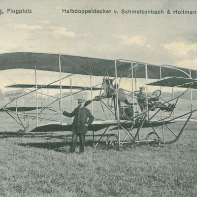 Bild vergrößern: Postkartengrüße vom Flugplatz Reisig, um 1910