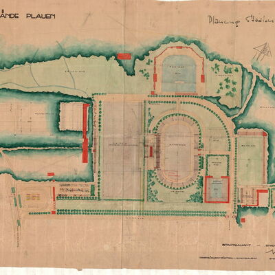 Bild vergrößern: Bauzeichnung des Kampfsportgeländes Plauen, 1936