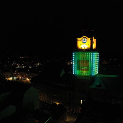 Bild vergr&ouml;&szlig;ern: Lasershow  am Rathausturm - Plauen900
