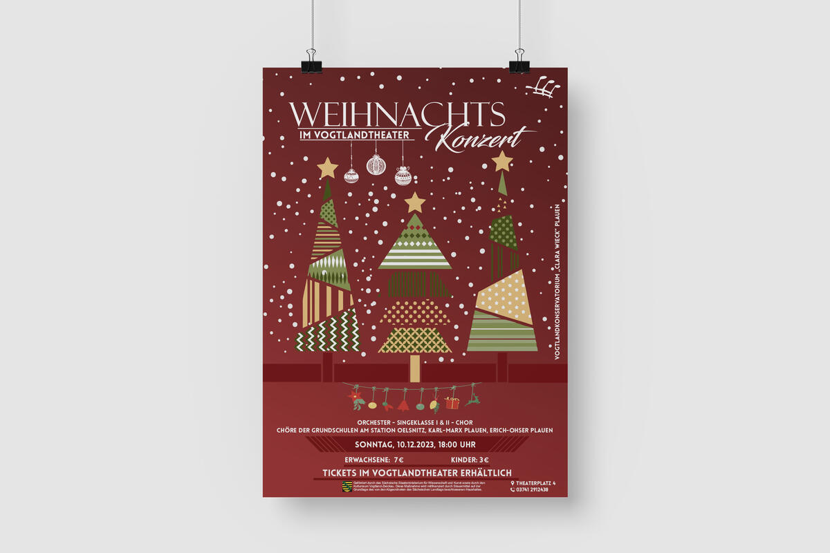 Bild vergrößern: Plakat des Weihnachtskonzertes des Vogtlandkonservatoriums »Clara Wieck«